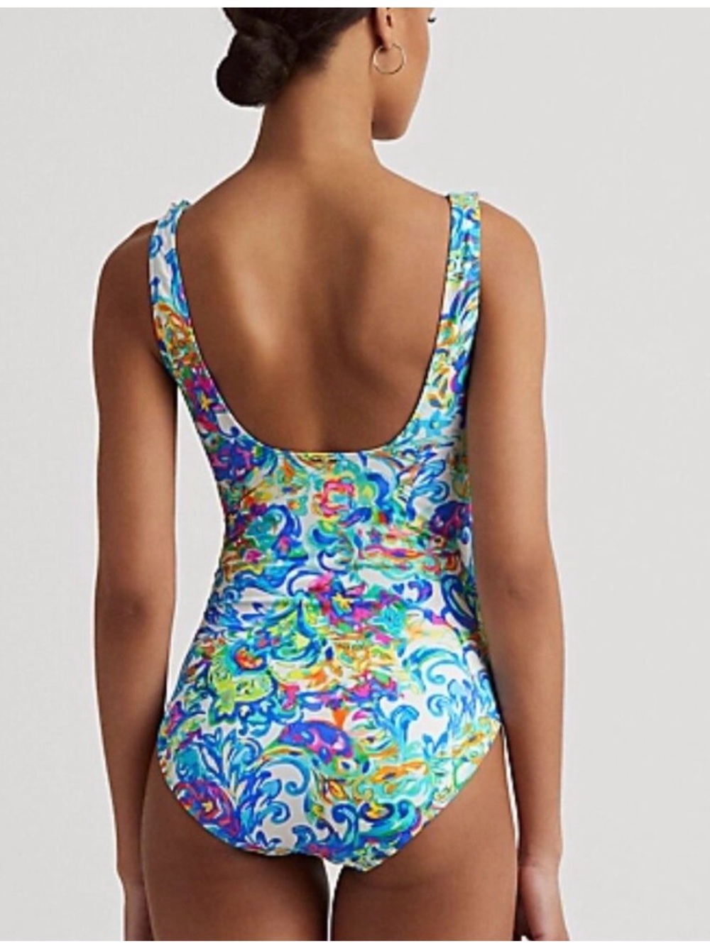 Ralph Lauren Paisley Ruffle-Trim Surplice One-Piece bathing suit sz 16